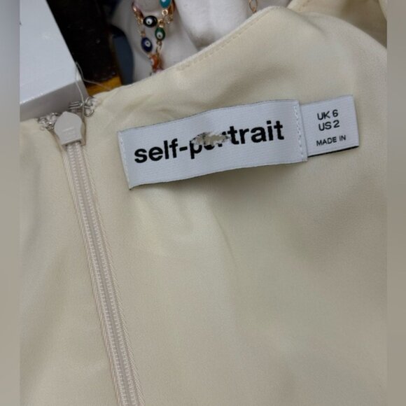 🆕 SELF-PORTRAIT 🧿 BNWOT Cream Ecru Crepe Buttoned Midi Dress, Sz UK 6/ US 2 - Picture 12 of 14